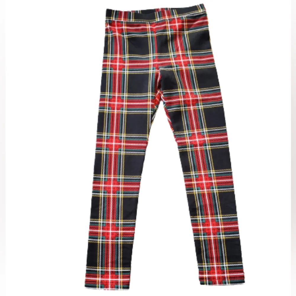 Crewcuts girls plaid leggings, small/ 6-7, black/ red